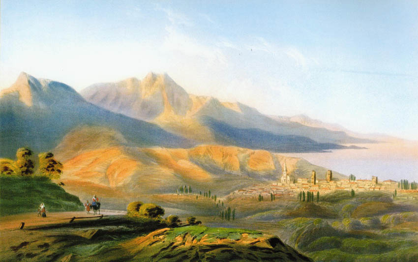 Карл Боссоли. Крым 1940-1842 годов. Алушта. Цветная литография.